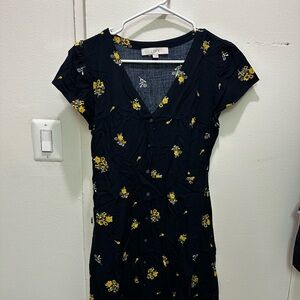 LOFT Navy Dress with Yellow Floral Print